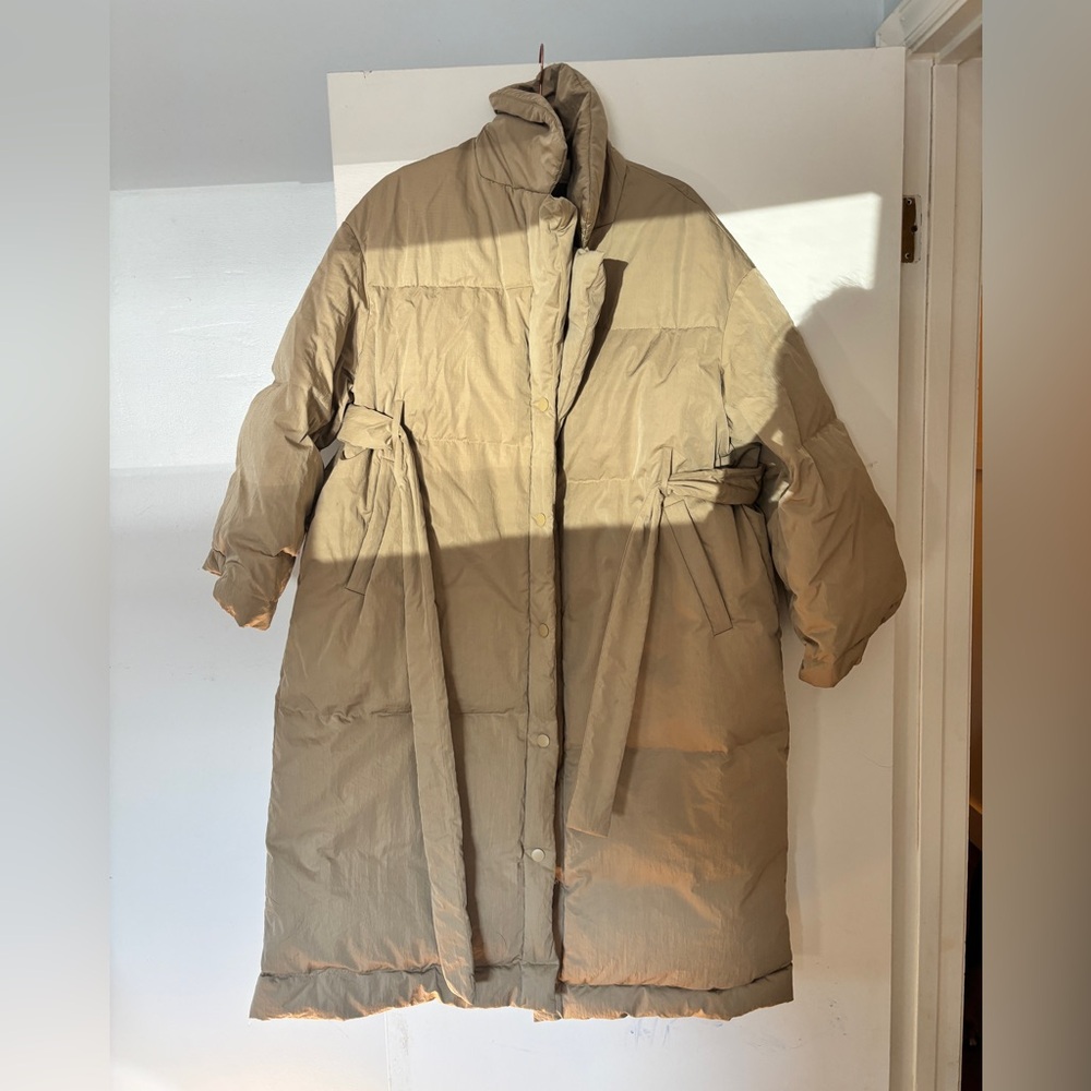 Nap Tan Down Puffer Trench Coat, Size S